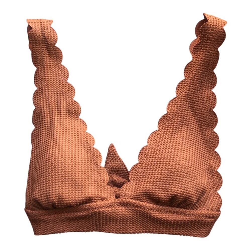 Aerie Waffle Scalloped Triangle Bikini Top Canyon Creek XS Longline Textured - Picture 3 of 14